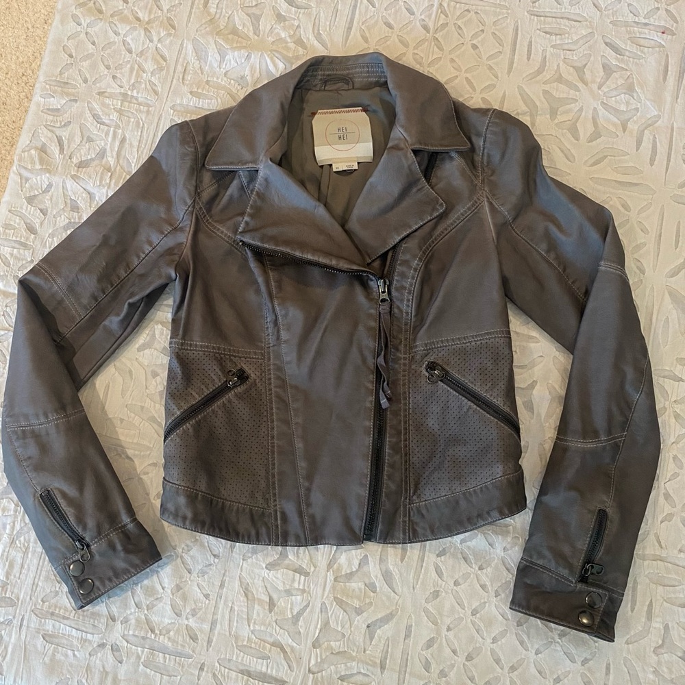 Anthropologie Hei Hei grey, vegan leather moto jacket. Size XS, in great shape.